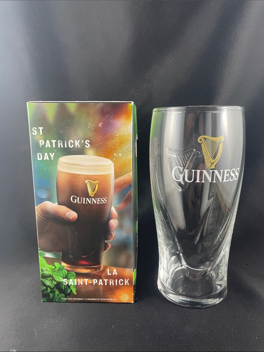 NIB Guinness St.Patrick’s Day Pint Glass with 3D Harp Logo